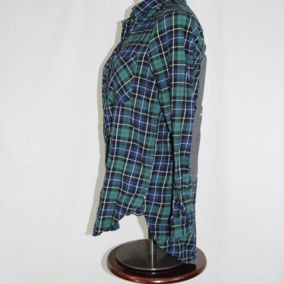 NY Jets Flannel Shirt Button Down NFL Green and Blue Size S Upcycled - Picture 3 of 8